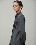 PLEATED CHEMISIER DRESS WITH ECO-LEATHER DETAILS