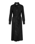 FAUX LEATHER CHEMISIER DRESS WITH PLEATED DETAILS
