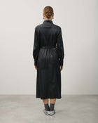 FAUX LEATHER CHEMISIER DRESS WITH PLEATED DETAILS