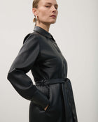 FAUX LEATHER CHEMISIER DRESS WITH PLEATED DETAILS