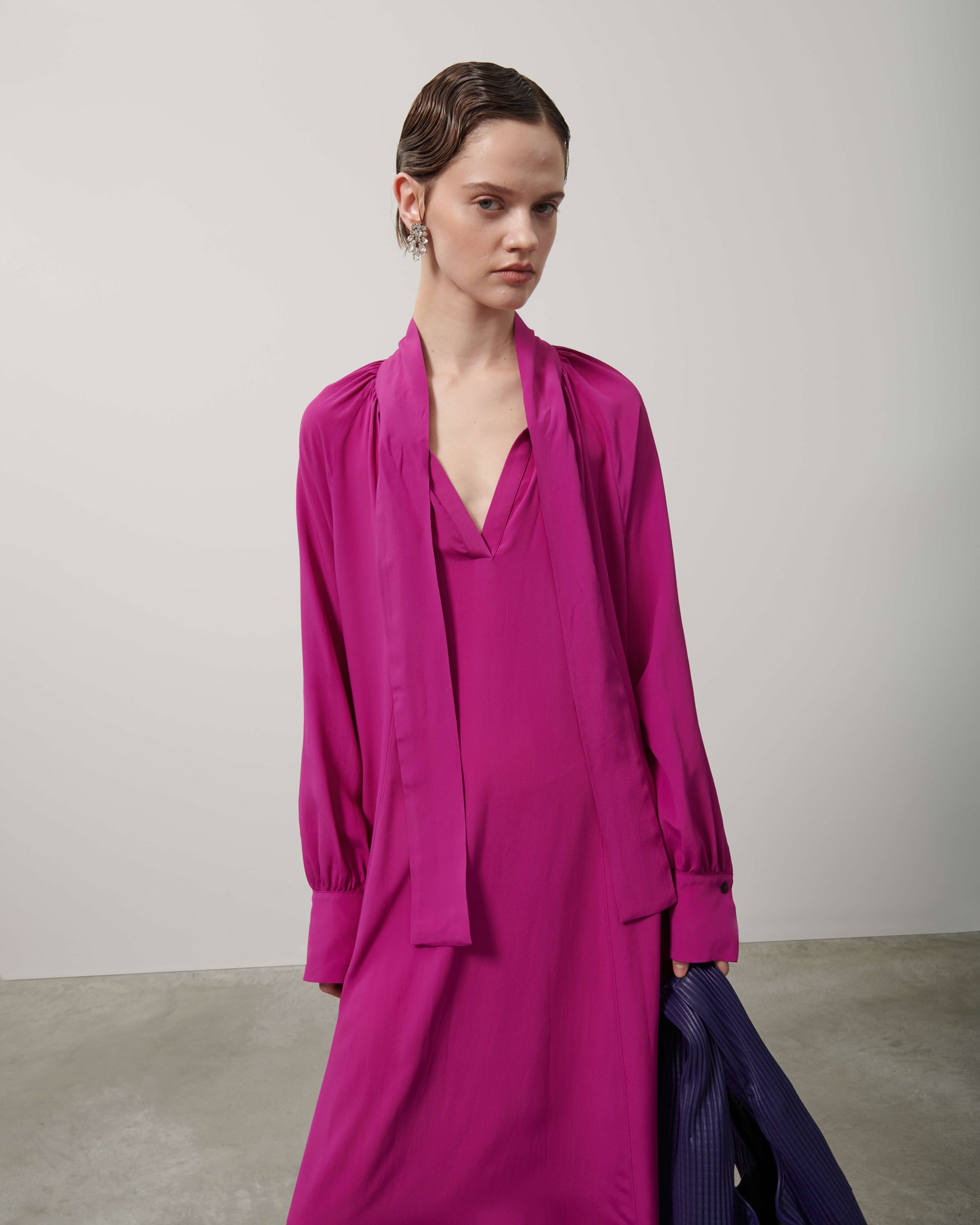 LONG SILK BLEND DRESS