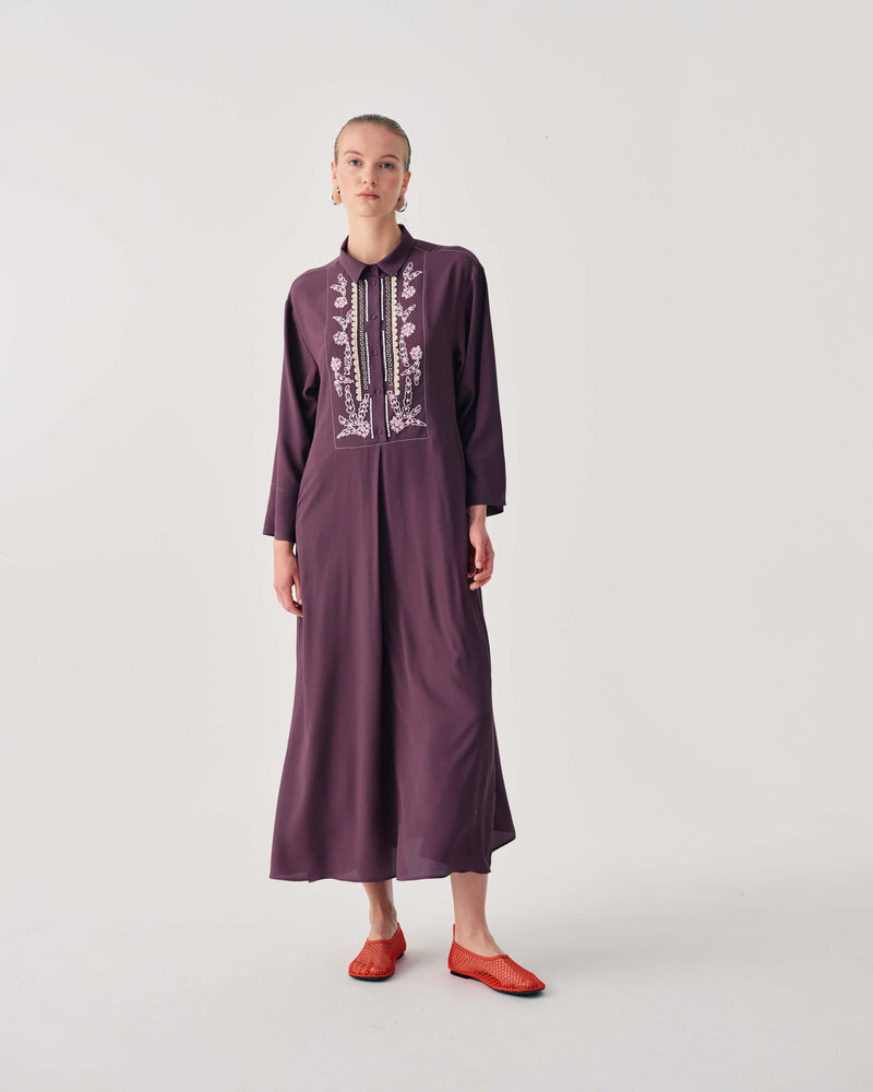 DRESS IN SILK BLEND WITH HANDMADE EMBROIDERY