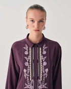 DRESS IN SILK BLEND WITH HANDMADE EMBROIDERY