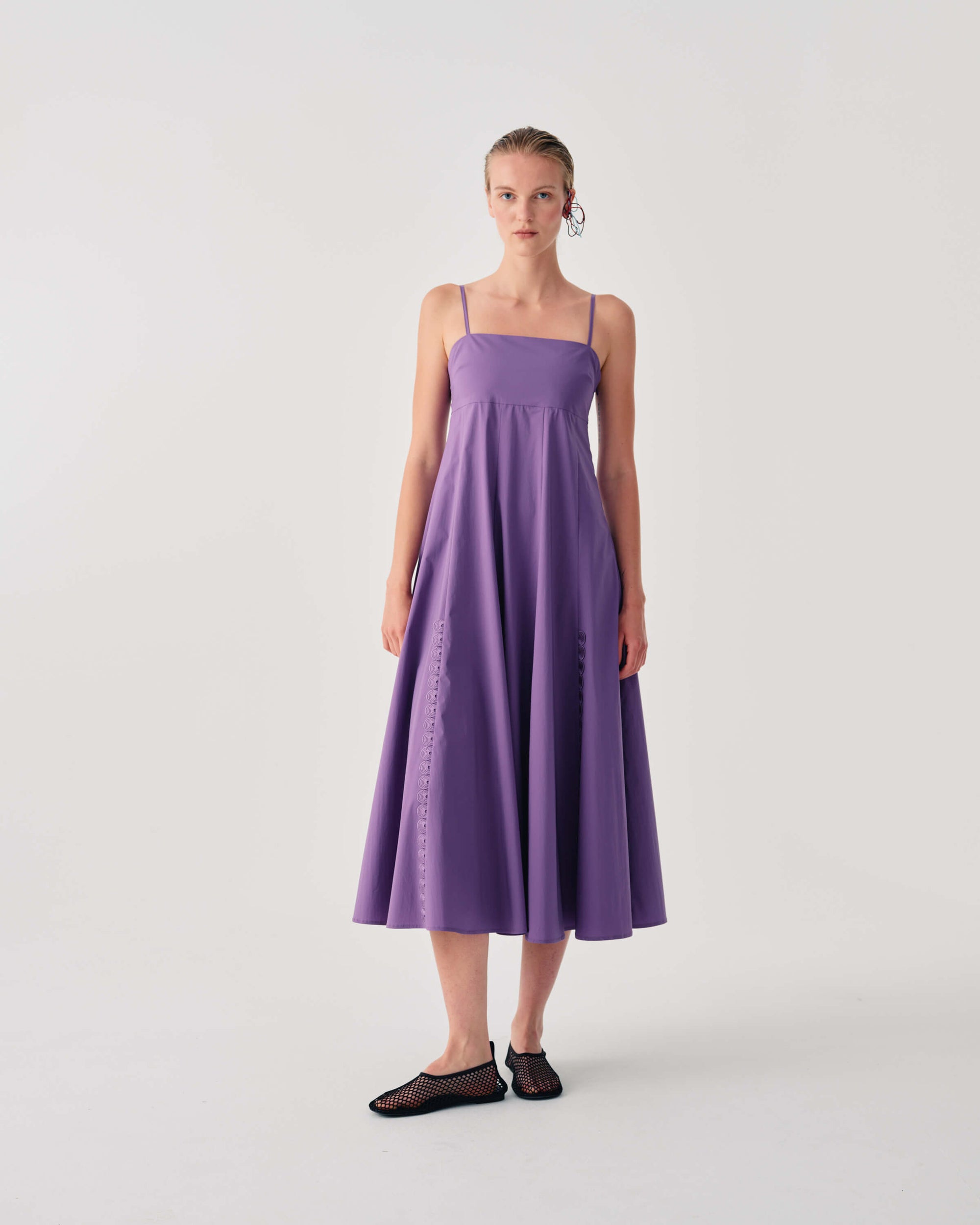 LONG DRESS WITH THIN STRAPS AND EMBROIDERY