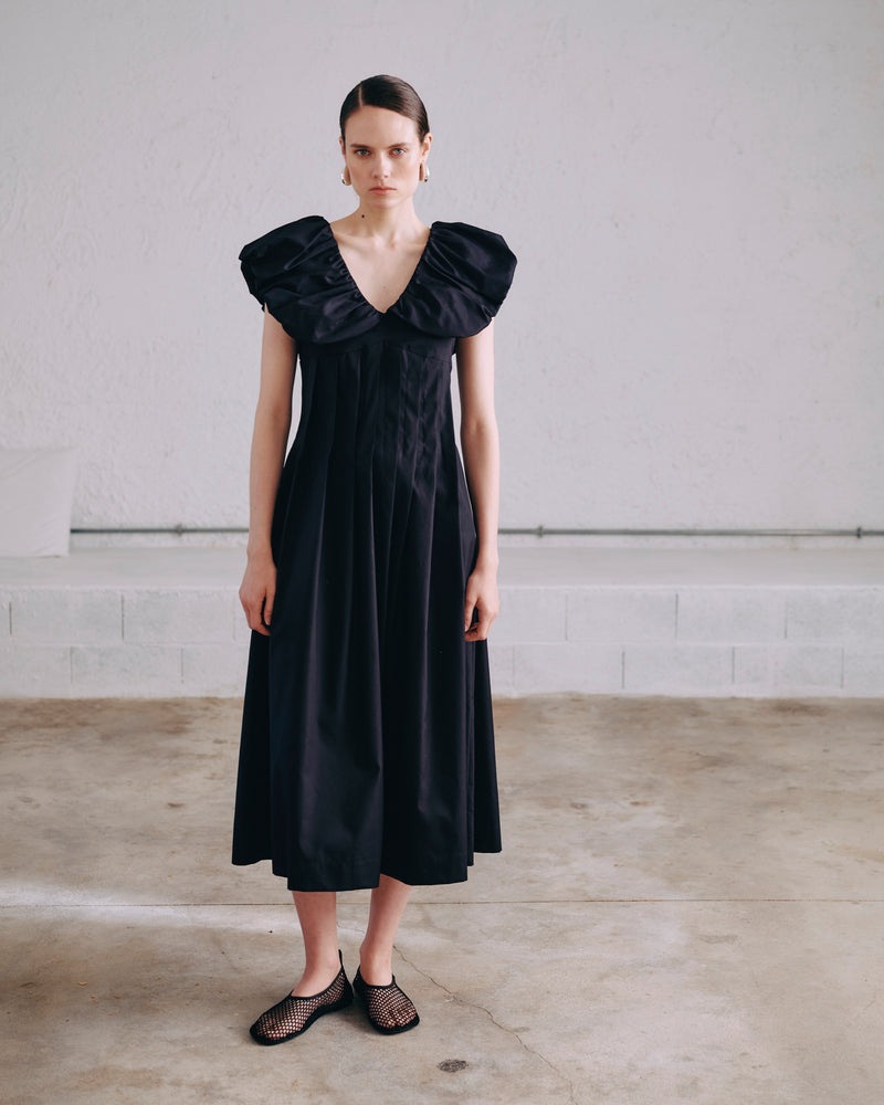 COTTON POPLIN DRESS WITH STITCHED PLEATS