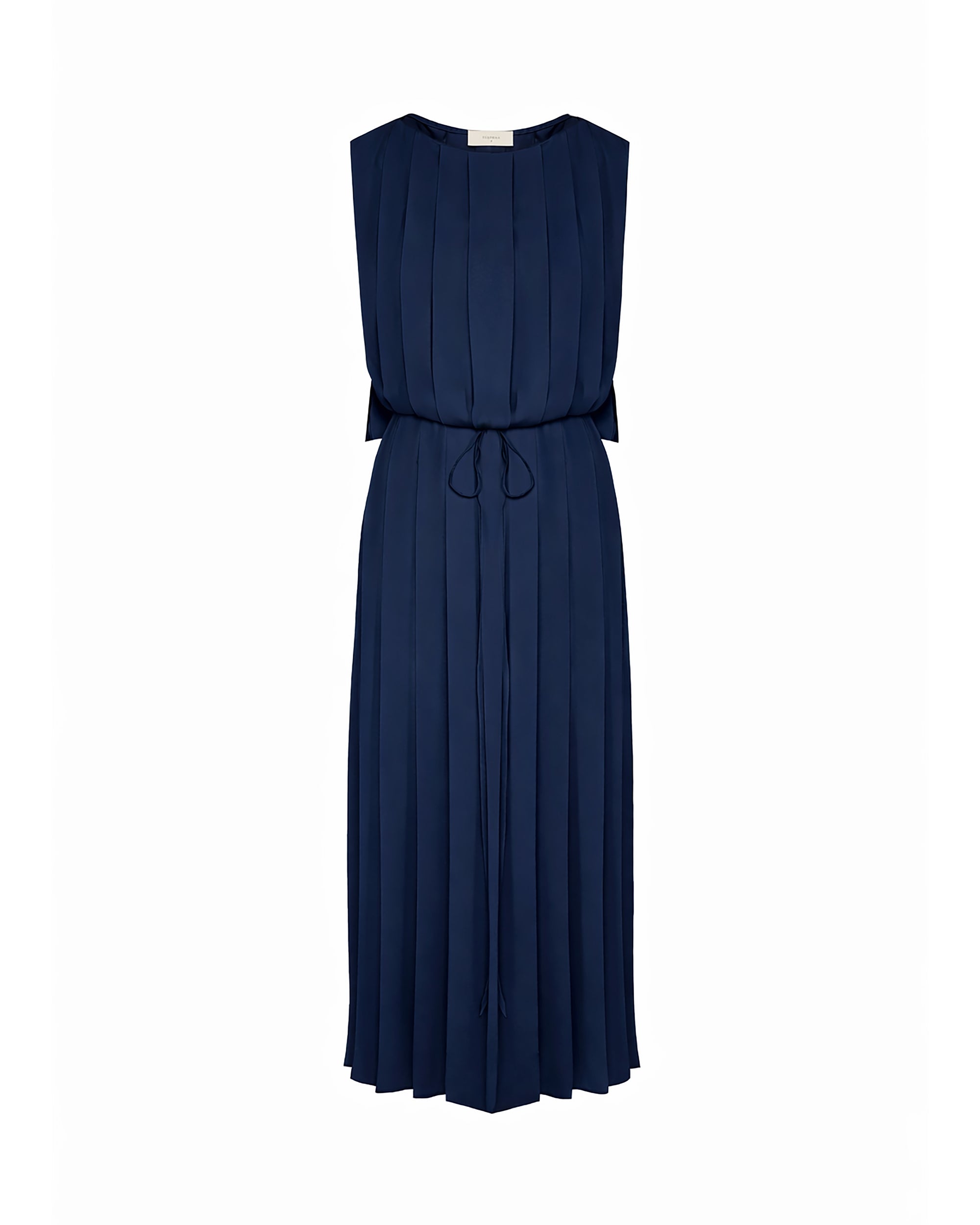 PLEATED LONG DRESS WITH WAIST TIE