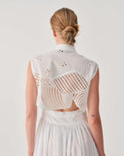 SLEEVELESS LONG DRESS WITH FLORAL EMBROIDERY