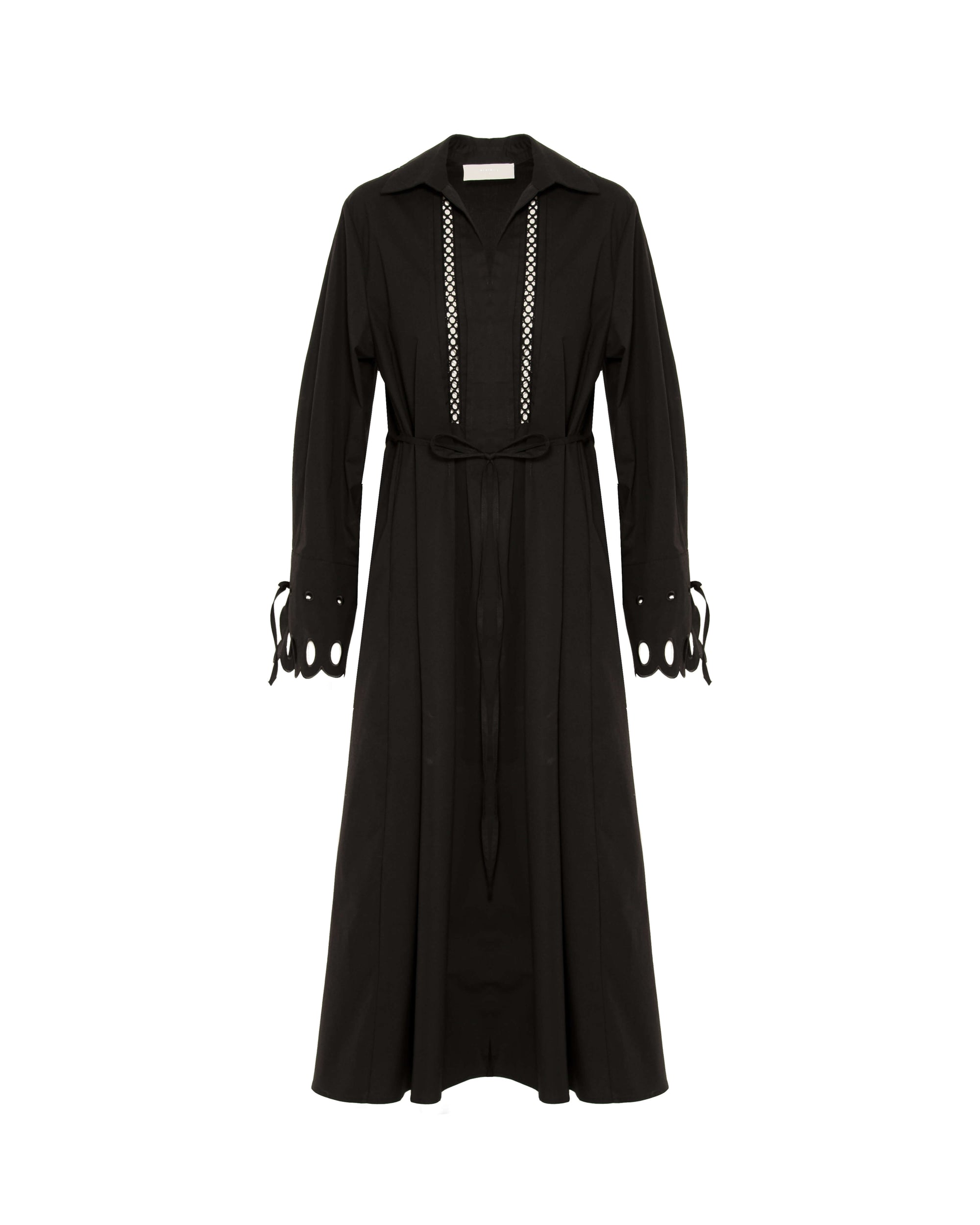 black embroidered shirt dress Karen Millen Plus Size Rose Embroidered Cotton Twill Woven Shirt Dress With Eyelets in Black
