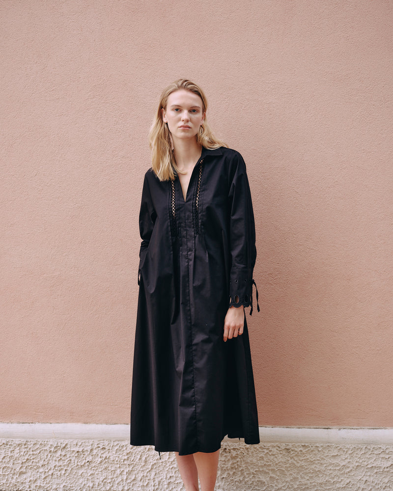 LONG SHIRT DRESS WITH EMBROIDERED DETAILS