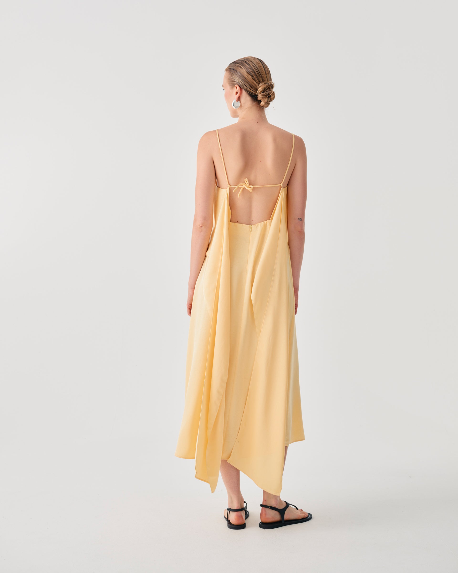 LONG DRESS WITH THIN STRAPS AND OVERLAPPING FRONT DETAIL