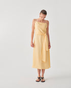 LONG DRESS WITH THIN STRAPS AND OVERLAPPING FRONT DETAIL
