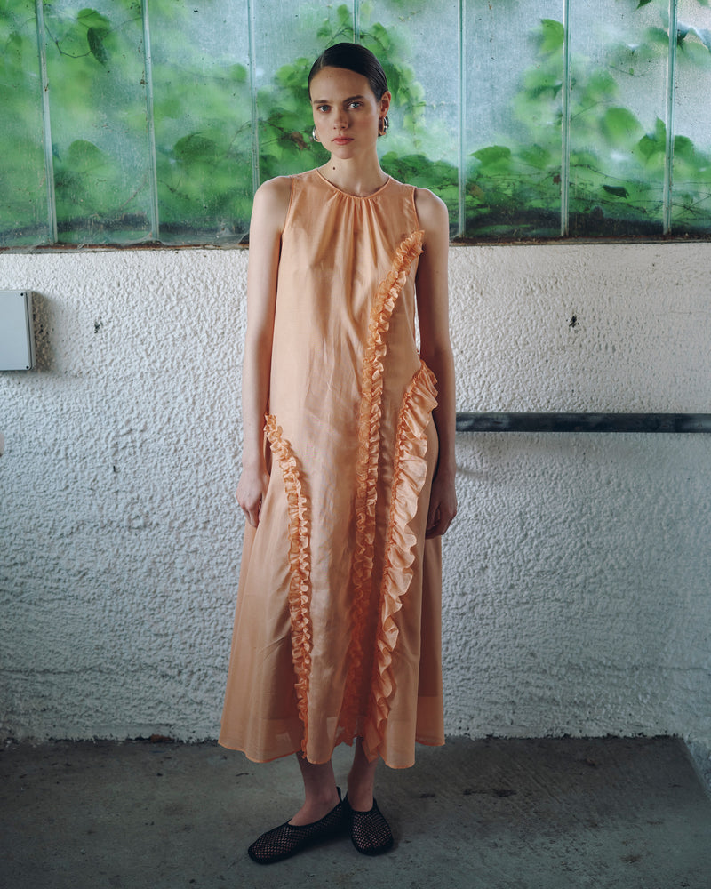 LONG DRESS WITH APPLIED RUFFLES