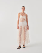 ABITO LUNGO CON MOTIVO RICAMATO IN RILIEVO