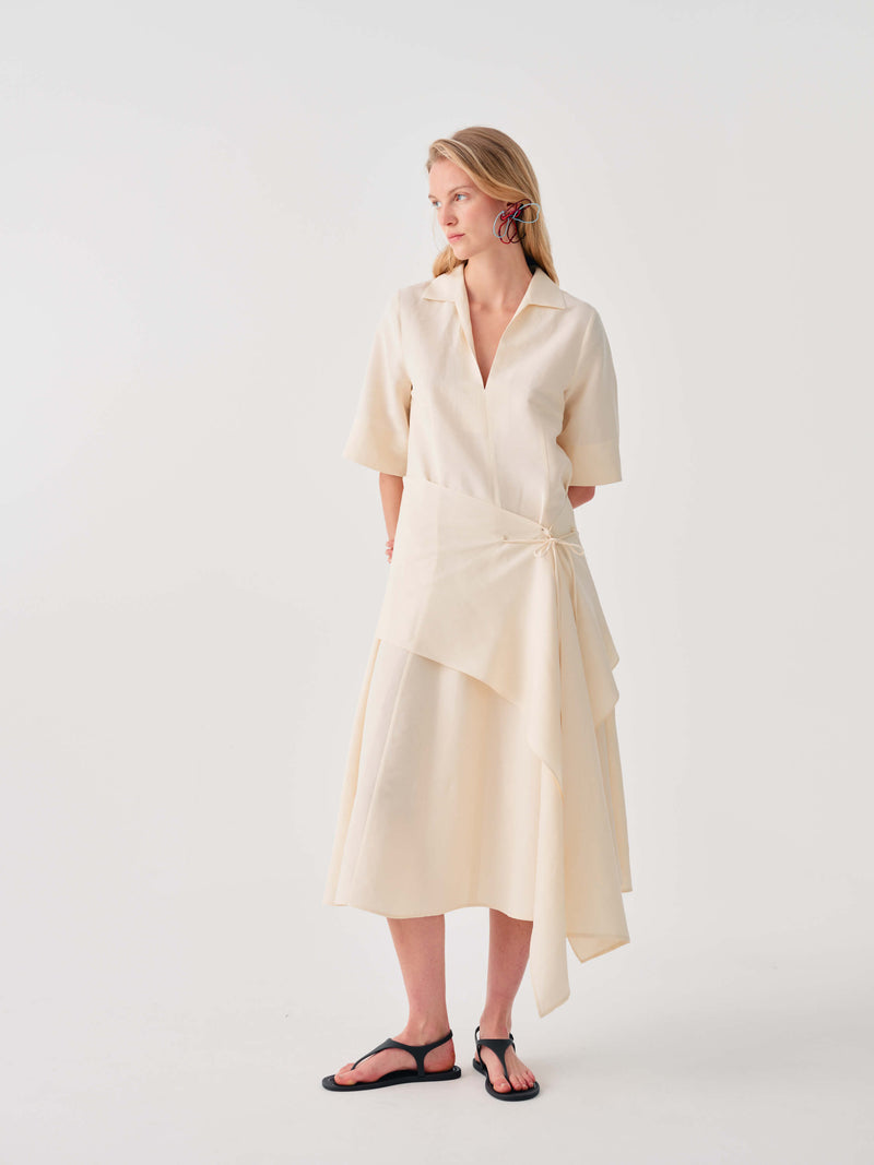 MIDI DRESS WITH ASYMMETRICAL DRAPING