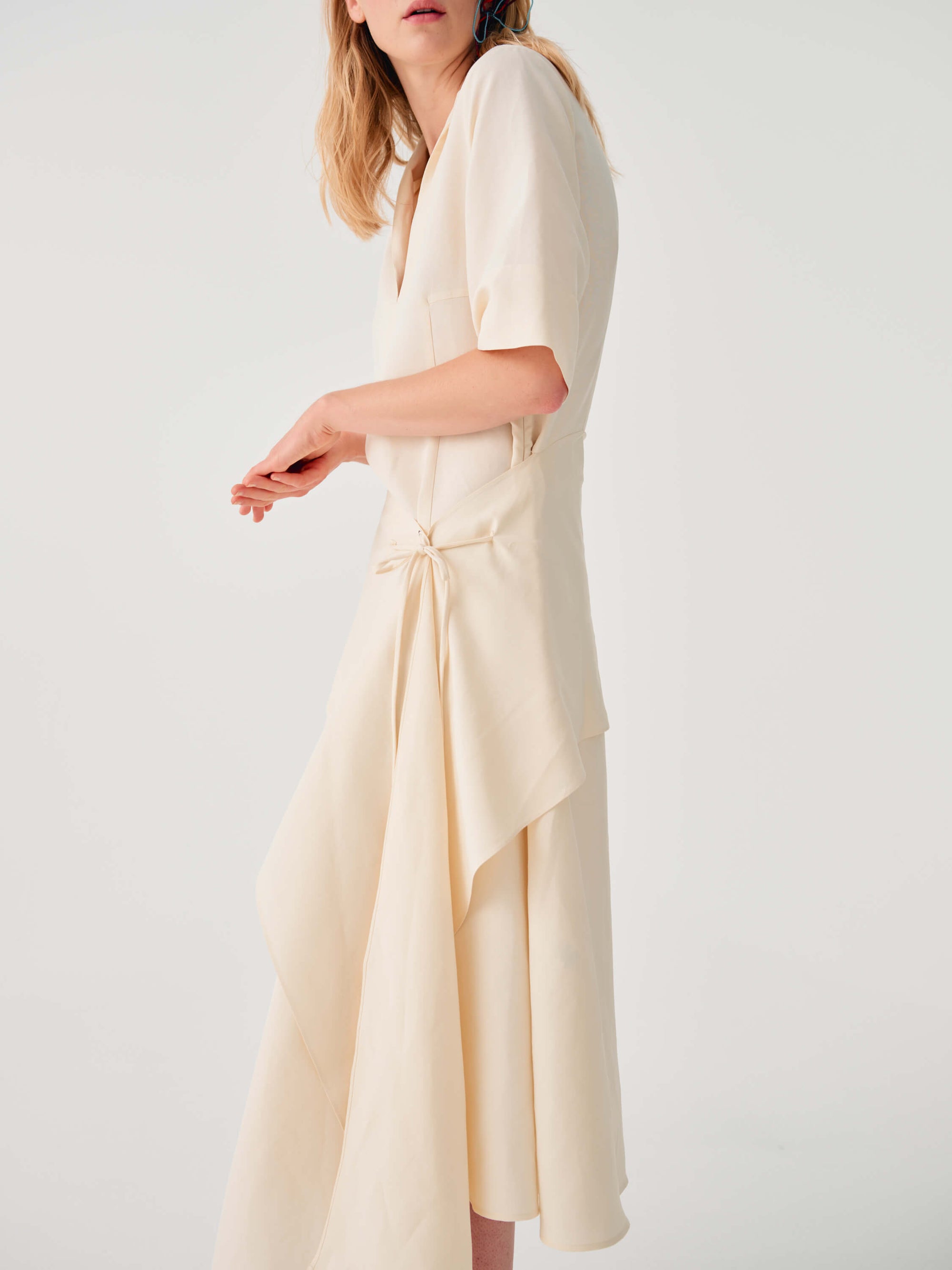 asymmetric dress midi MIDI DRESS WITH ASYMMETRICAL DRAPING