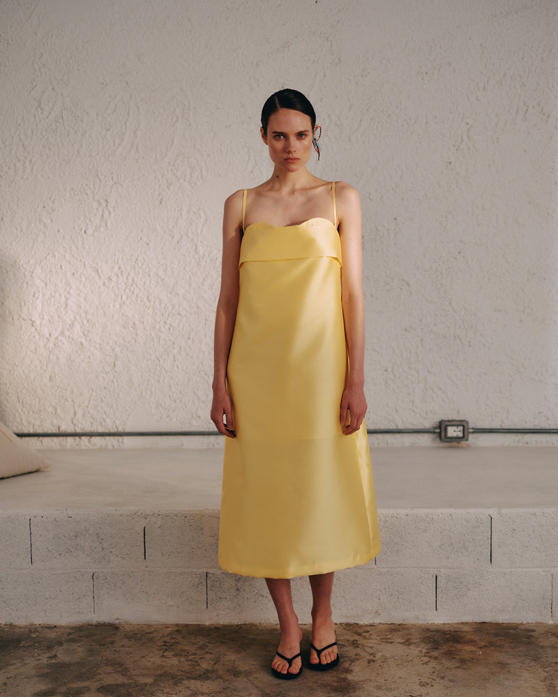 MIDI DUCHESSE DRESS WITH THIN STRAPS