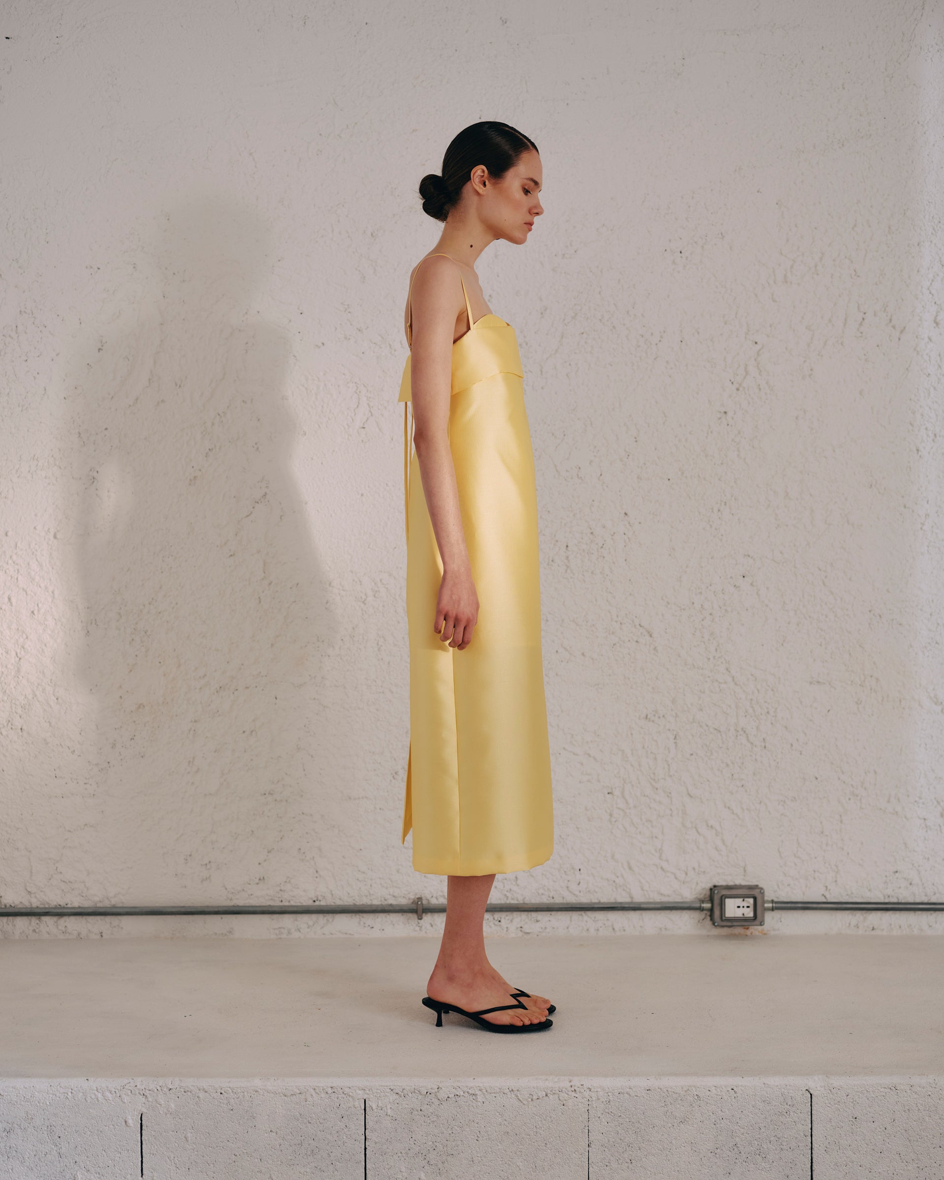 MIDI DUCHESSE DRESS WITH THIN STRAPS