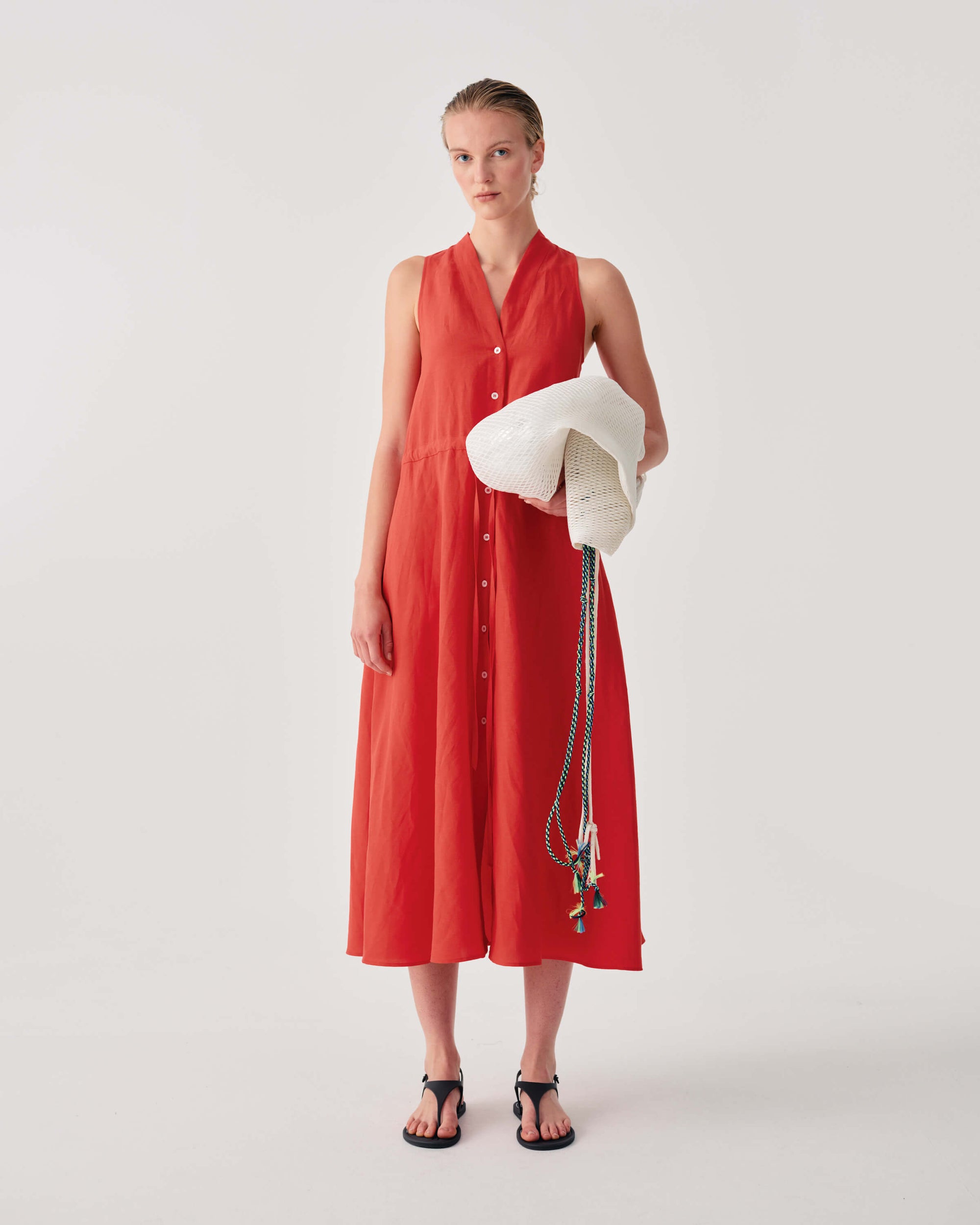 SLEEVELESS LONG DRESS WITH BUTTONS