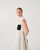SLEEVELESS SHIRT DRESS WITH CONTRAST POCKET