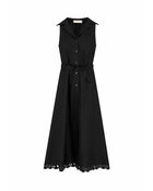 SLEEVELESS SHIRT DRESS WITH EMBROIDERED HEM