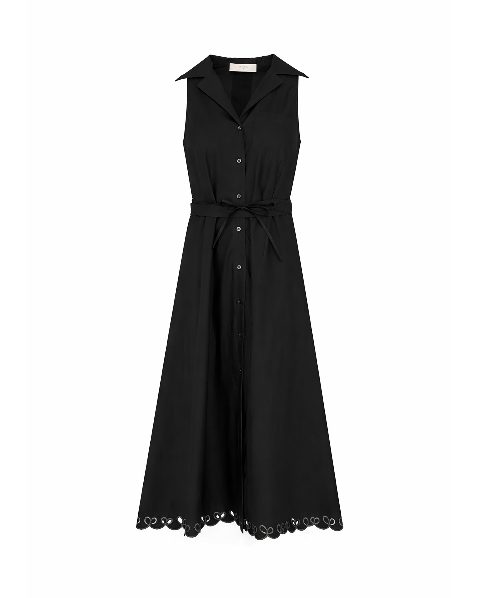 SLEEVELESS SHIRT DRESS WITH EMBROIDERED HEM