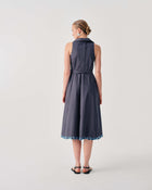 SLEEVELESS SHIRT DRESS WITH EMBROIDERED HEM