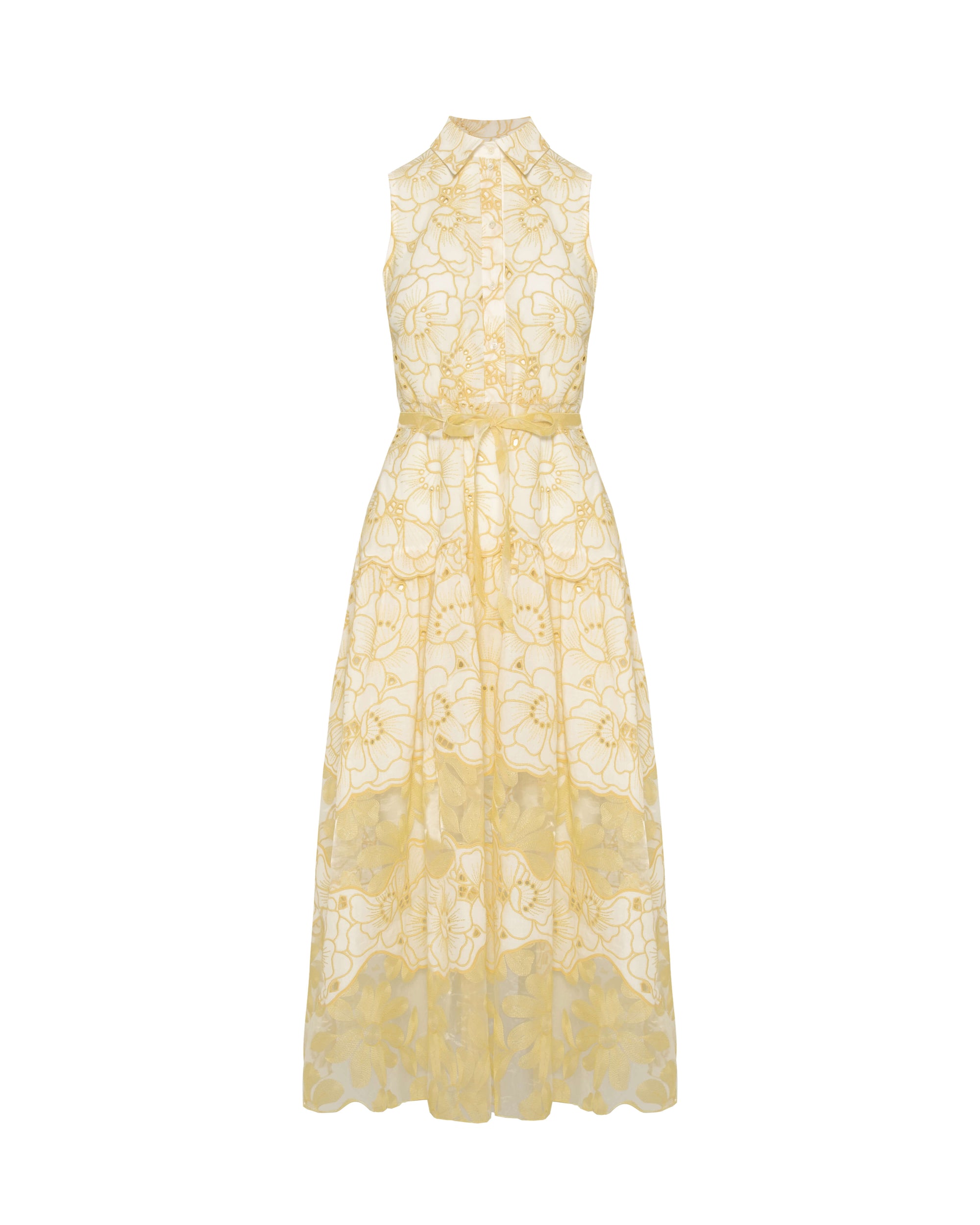 SLEEVELESS LONG DRESS WITH FLORAL EMBROIDERY