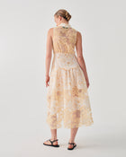 SLEEVELESS LONG DRESS WITH FLORAL EMBROIDERY