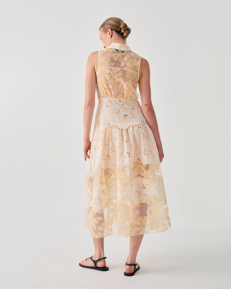 ABITO LUNGO SENZA MANICHE CON RICAMI FLOREALI