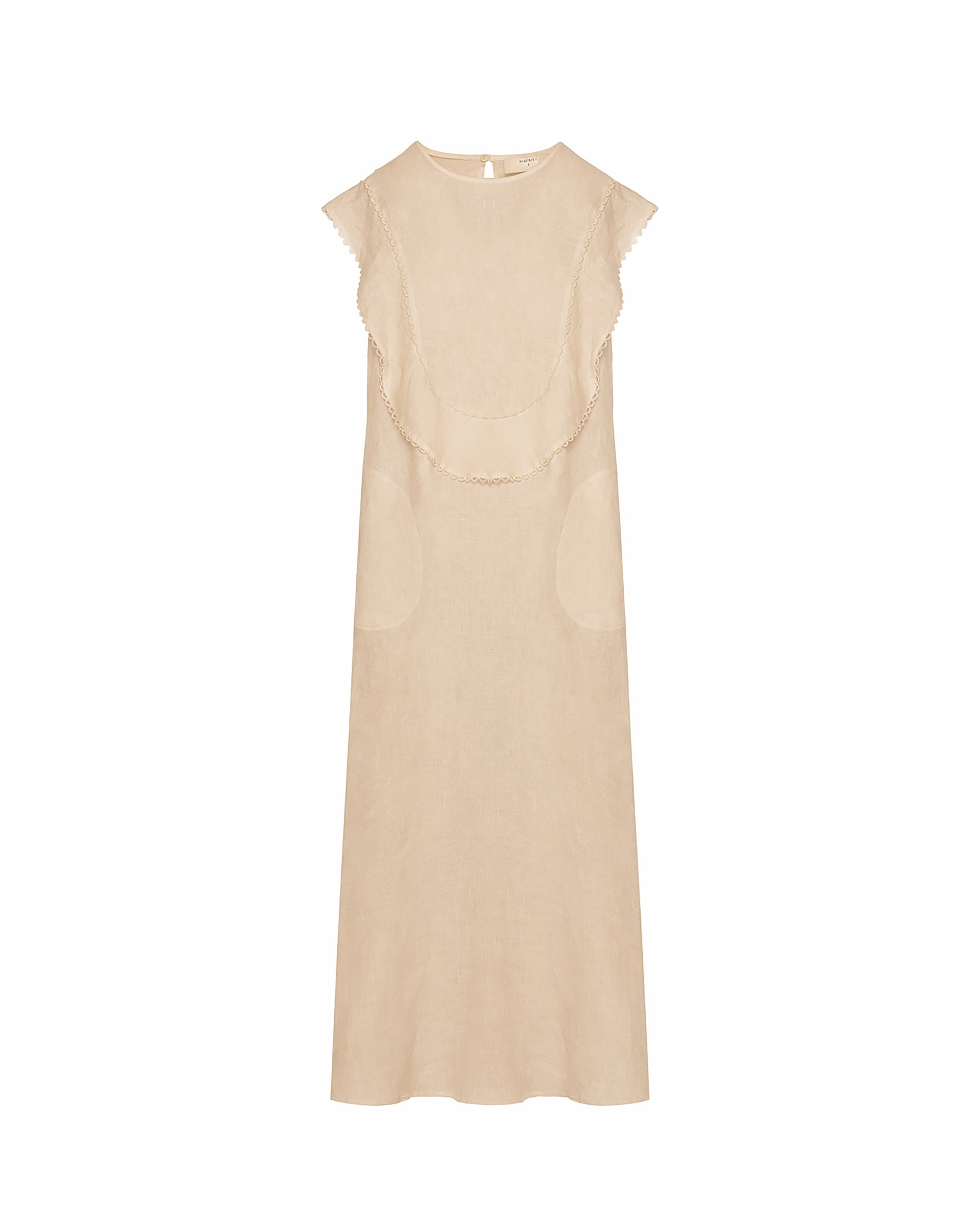 LONG LINEN DRESS WITH TRIM DETAIL