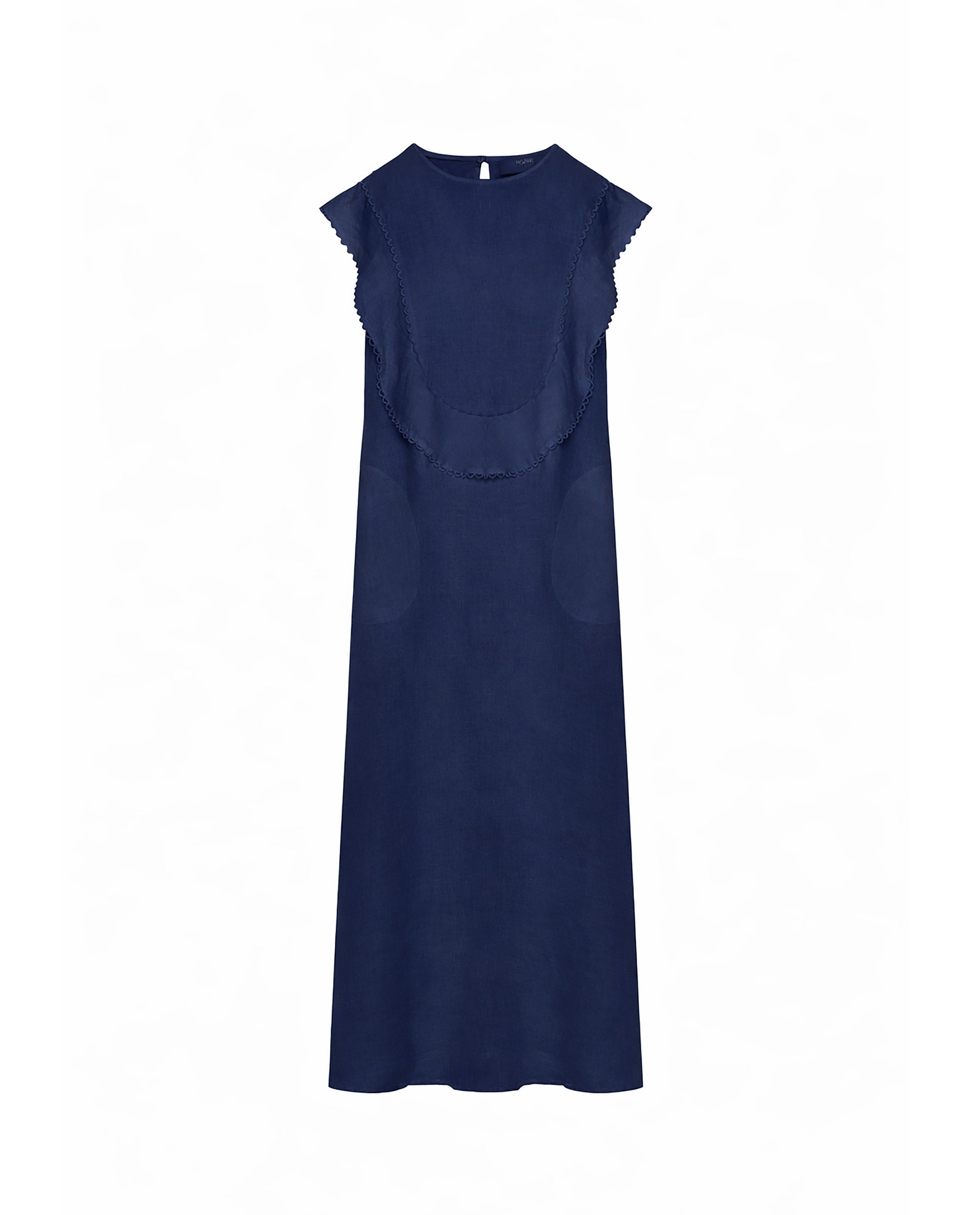 LONG LINEN DRESS WITH TRIM DETAIL