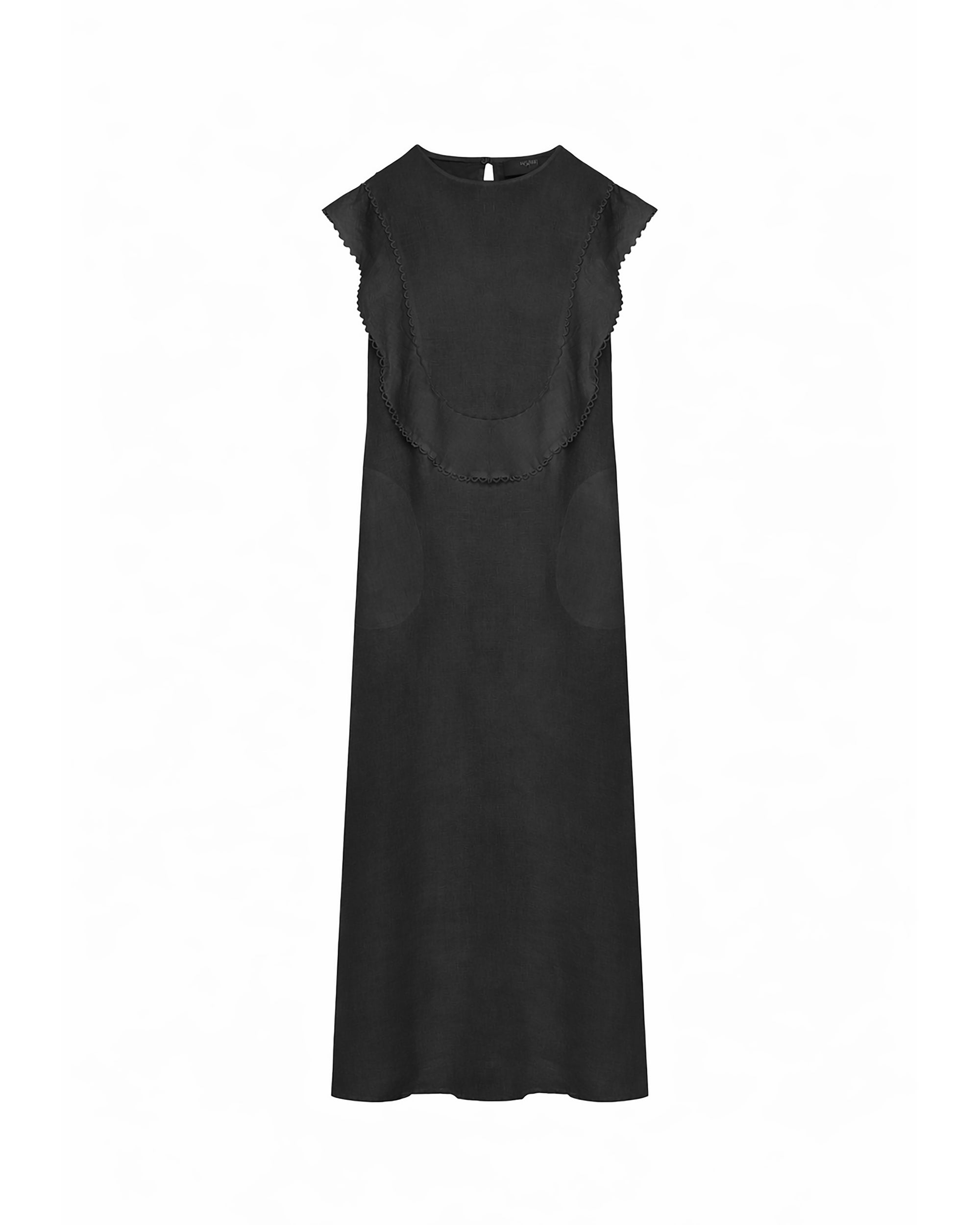 LONG LINEN DRESS WITH TRIM DETAIL