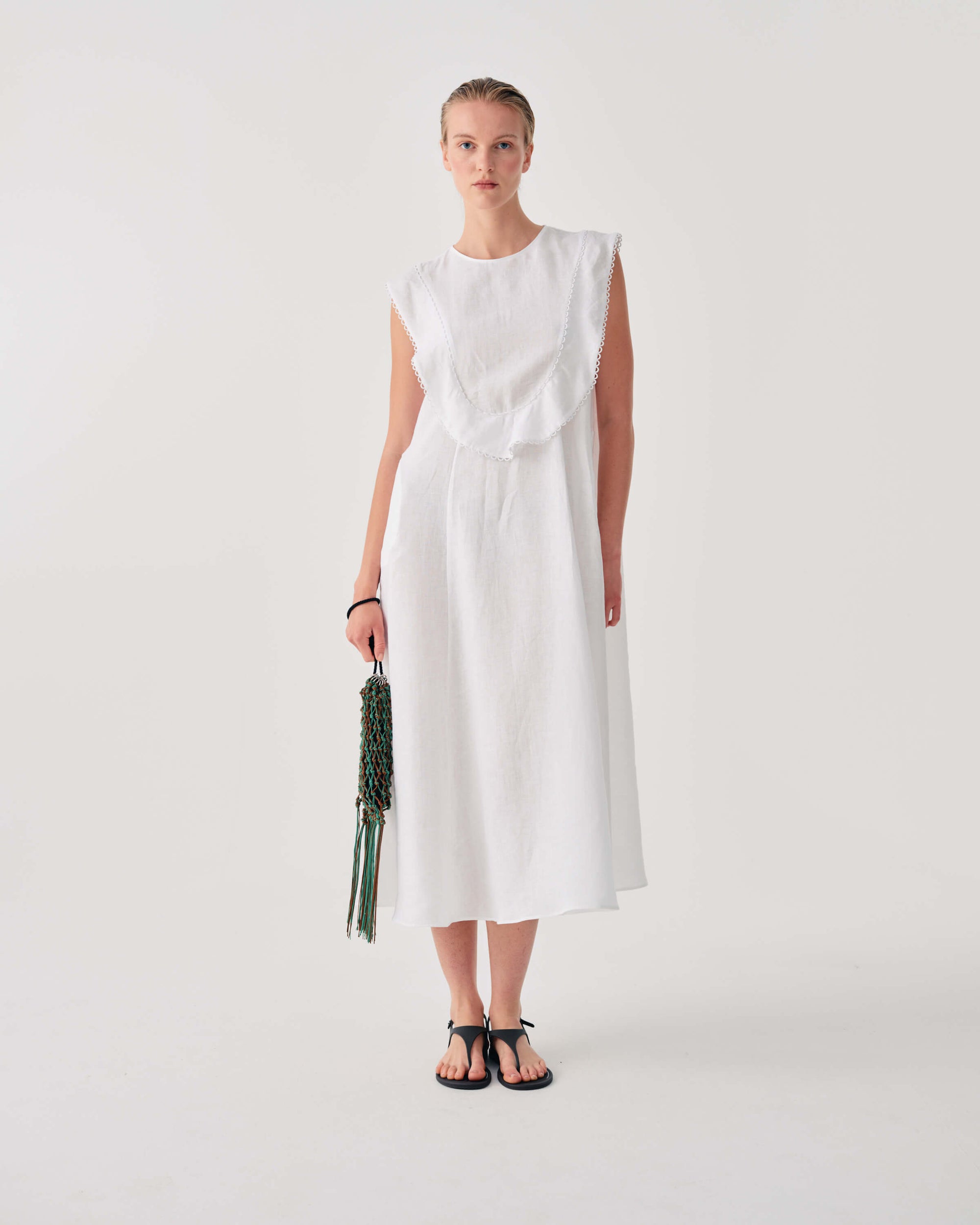 LONG LINEN DRESS WITH TRIM DETAIL