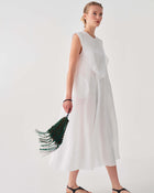 LONG LINEN DRESS WITH TRIM DETAIL