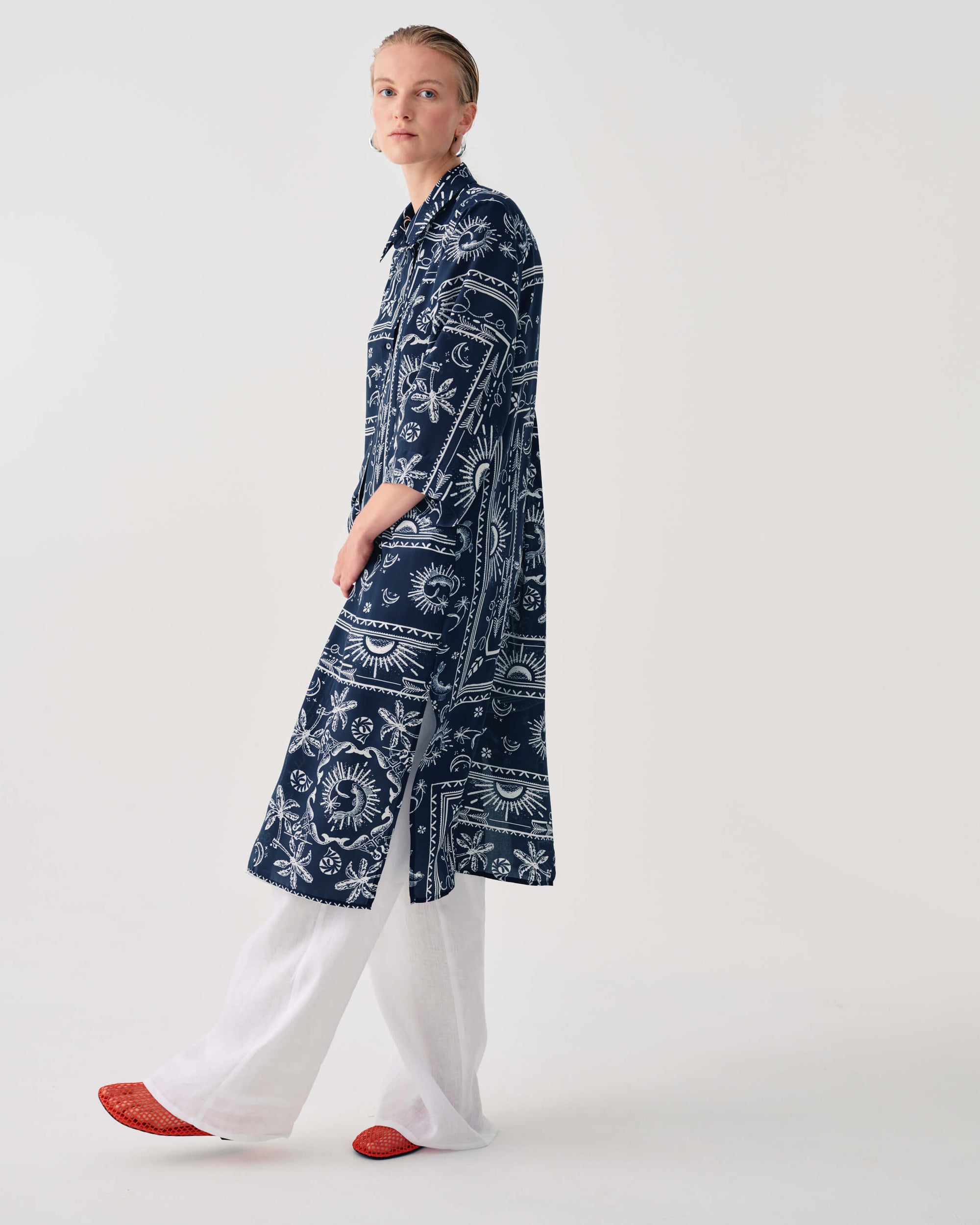 PRINTED SILK-BLEND SHIRT DRESS