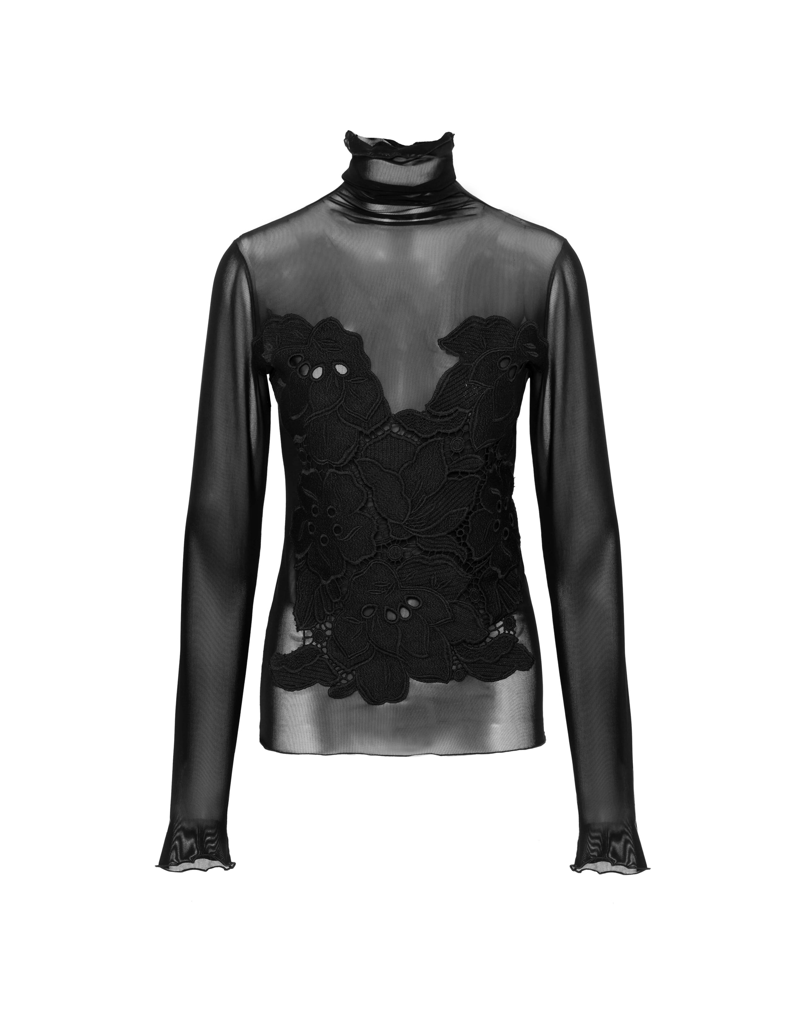 TULLE TURTLENECK WITH MACRAME LACE DETAILS