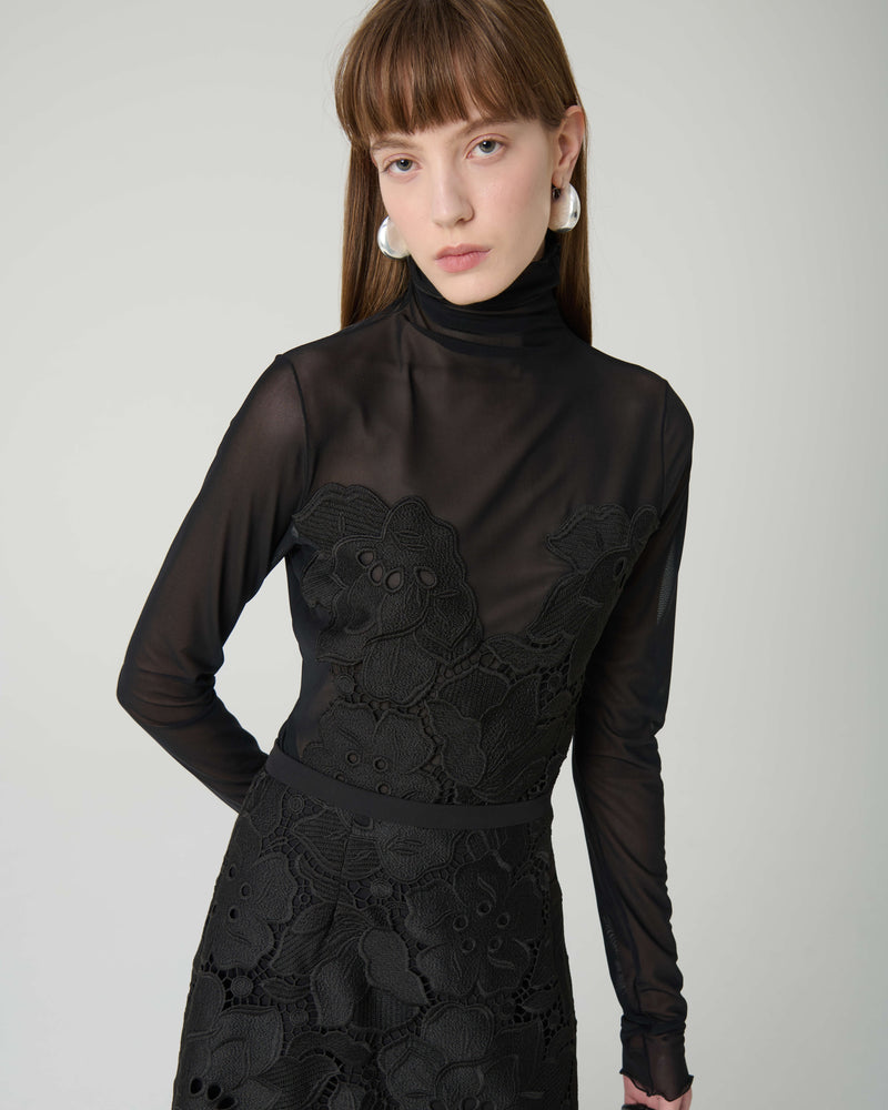 TULLE TURTLENECK WITH MACRAME LACE DETAILS