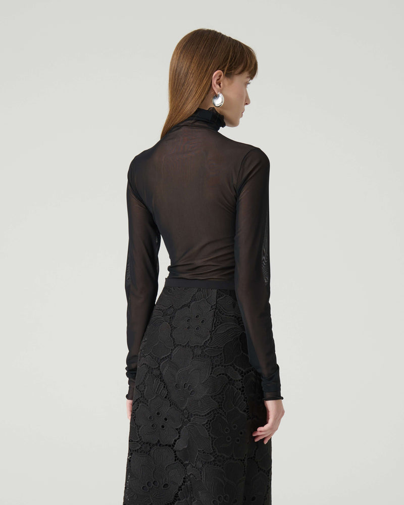 TULLE TURTLENECK WITH MACRAME LACE DETAILS