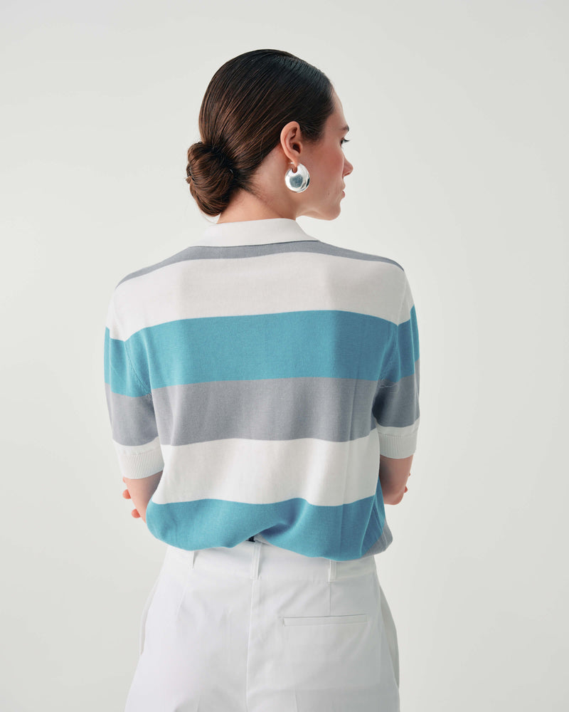 STRIPED KNIT POLO SHIRT