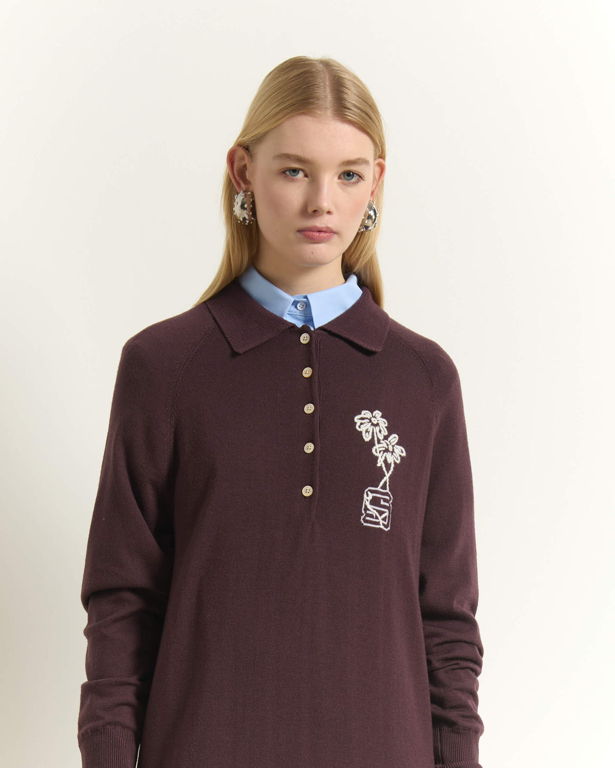 WOOL POLO DRESS WITH EMBROIDERY
