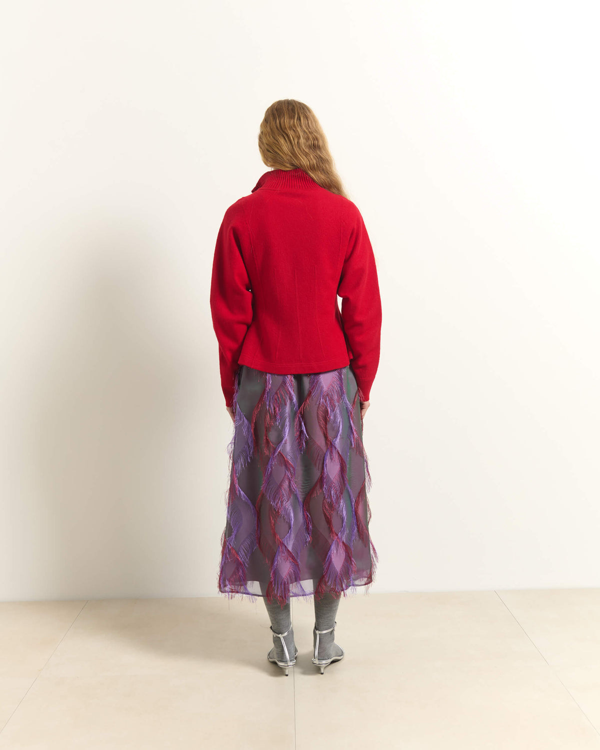 MIDI SKIRT WITH FRINGED TEXTURE