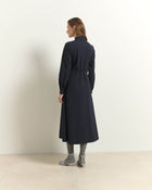 SHIRT DRESS WITH PLEATS AND BELTED WAIST