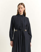 SHIRT DRESS WITH PLEATS AND BELTED WAIST