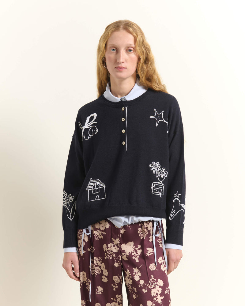 MAGLIONE GIROCOLLO RICAMATO