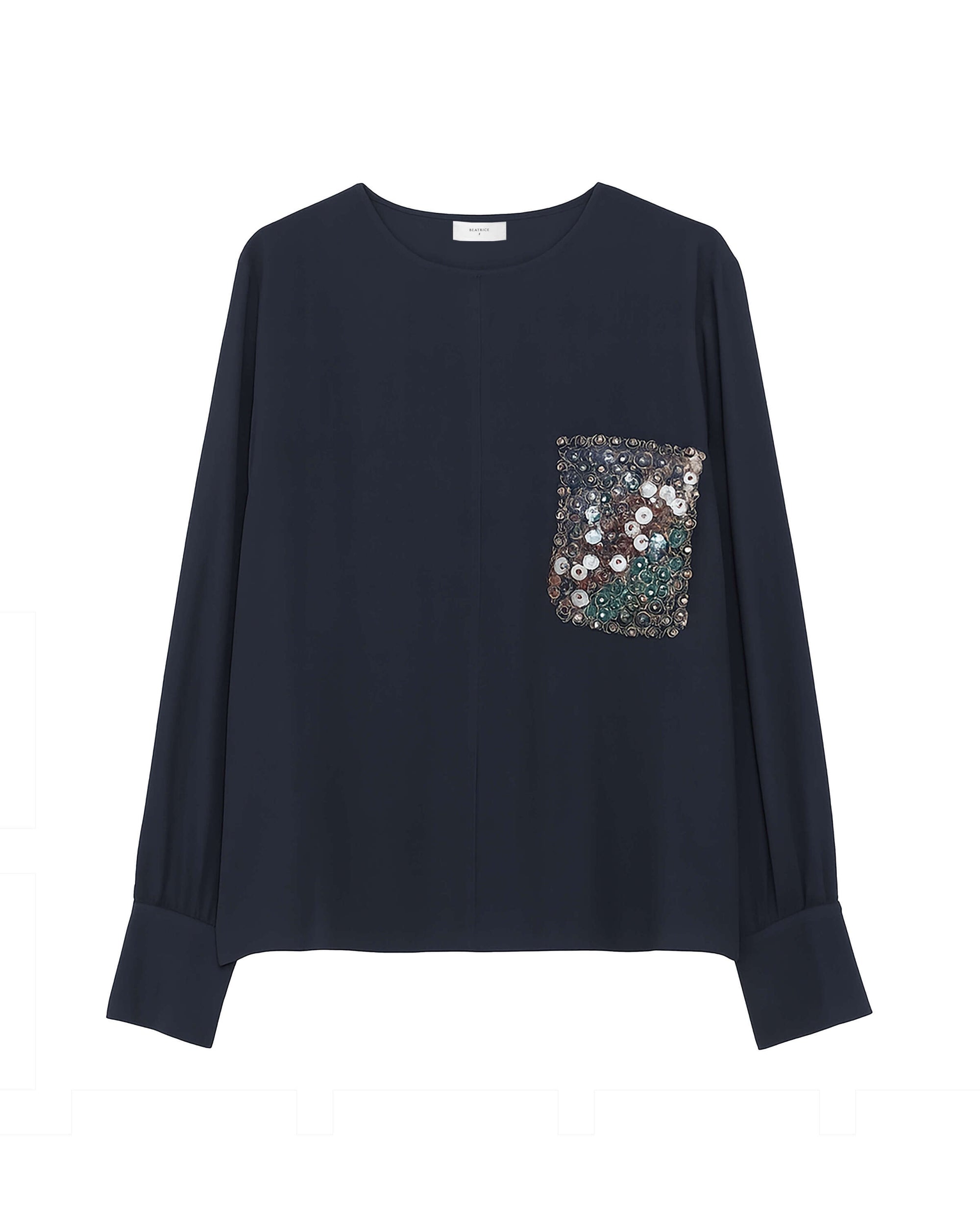BLUSA BICOLORE CON TASCHINO RICAMATO SUL PETTO