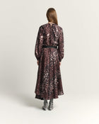 PRINTED SILK MIDI DRESS WITH PLEATS