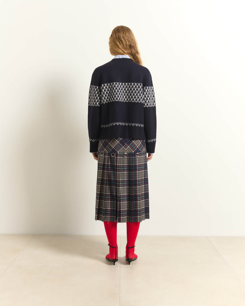 CARDIGAN IN LANA CON FANTASIA JACQUARD E ZIP FRONTALE