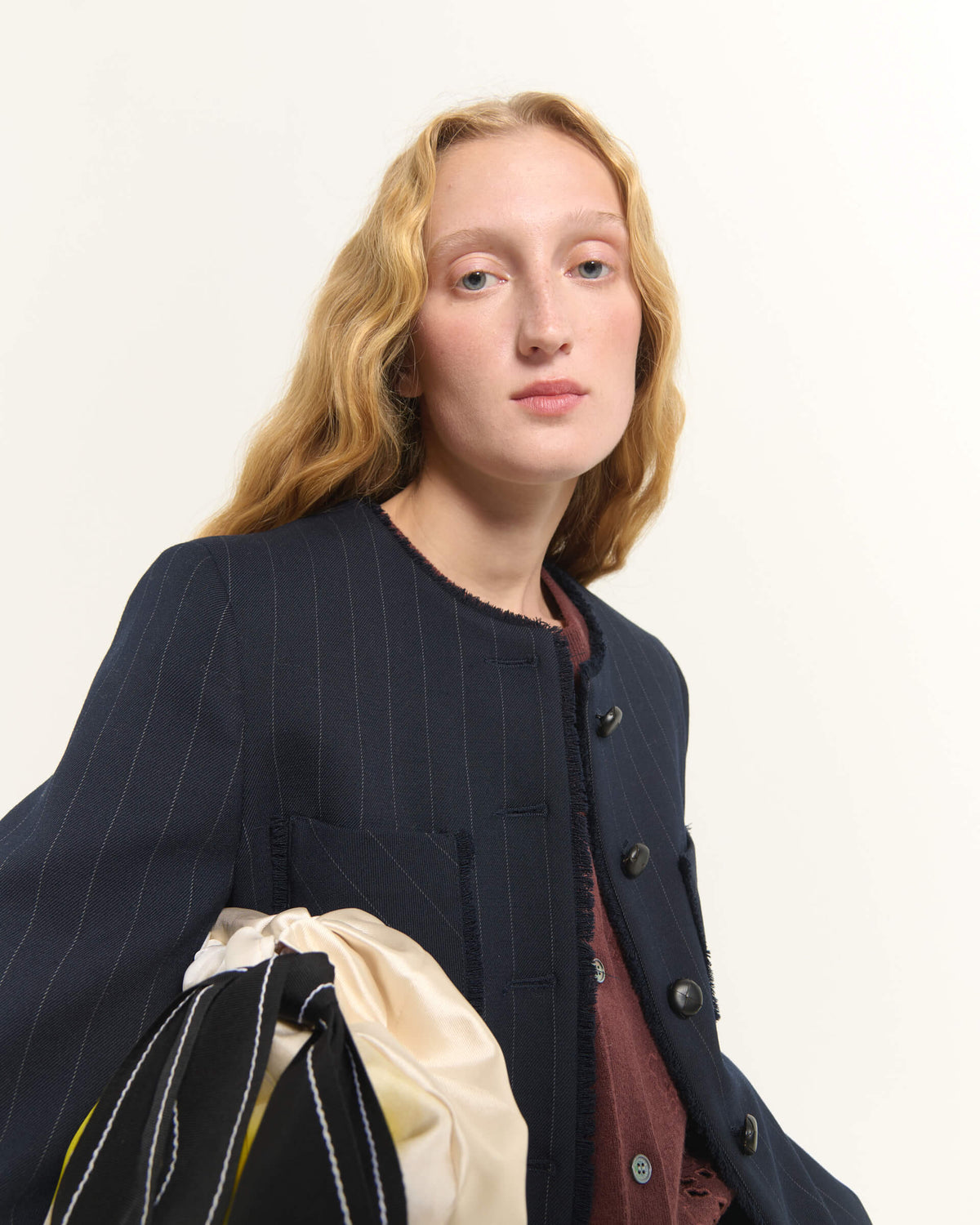 JACKET WITH PATCH POCKETS AND FINE STRIPES