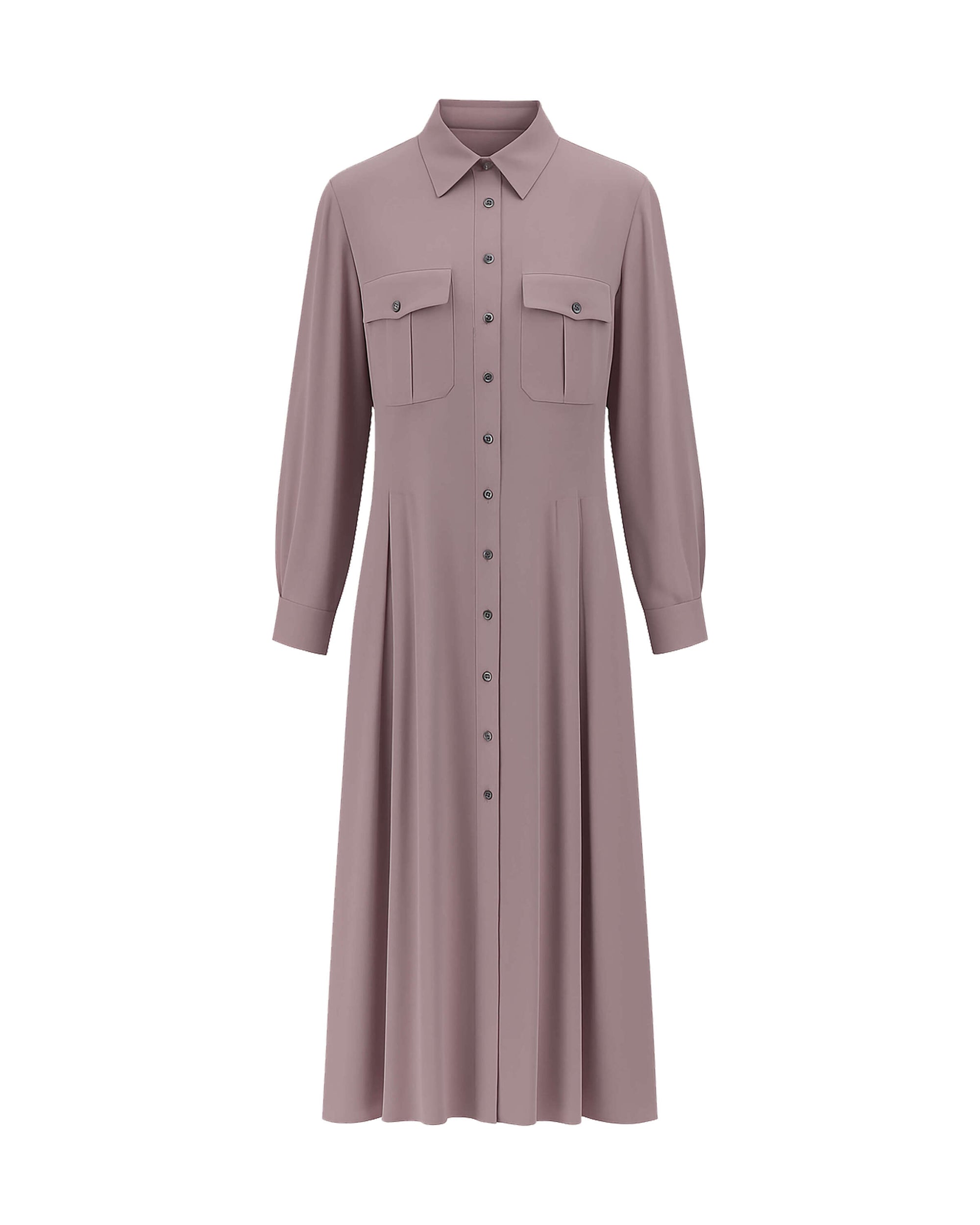 ABITO LUNGO A CAMICIA CON TASCHE A PATTINA