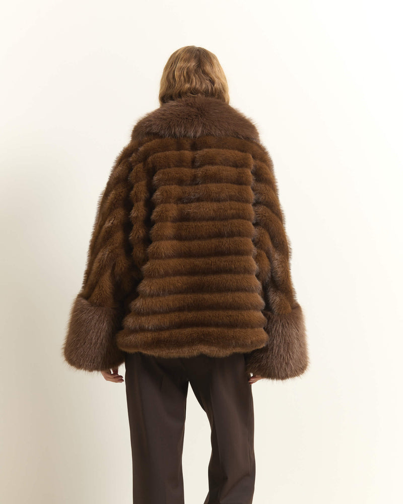 CROPPED FAUX FUR JACKET WITH MAXI COLLAR